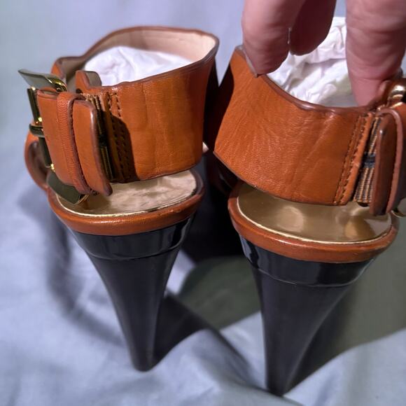 Michael Kors Tan Leather Platform Heels Size 7.5 – Slingback Peep Toe - Picture 4 of 7